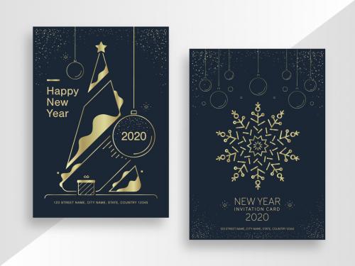 New Year Poster Layout Set with Gold Elements - 297416312
