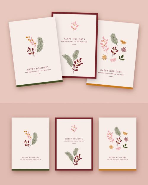 Holiday Card Layout Set with Illustrative Elements - 297424900