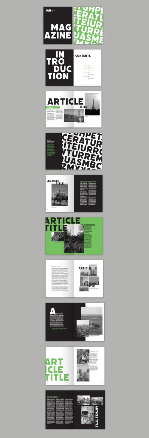 Bold Magazine Layout with Green Accents - 297634760