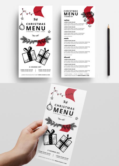 Christmas Menu Flyer Layout with Illustrative Elements - 297864020