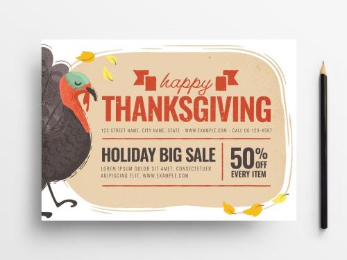 Thanksgiving Flyer Layout with Turkey Illustration - 297864107