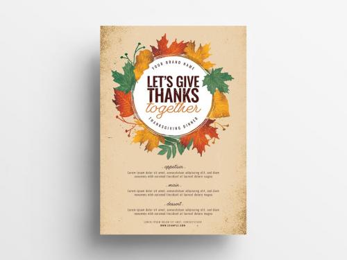 Thanksgiving Dinner Poster Layout with Illustrated Leaves - 297864109