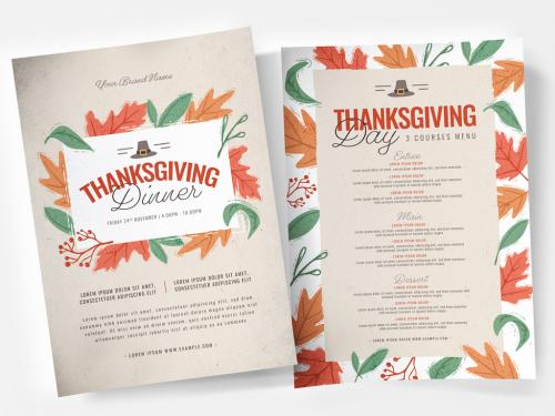 Thanksgiving Dinner Menu and Poster Layout Set - 297864131