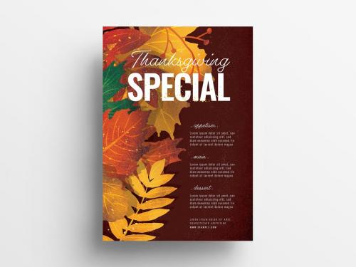 Thanksgiving Poster Layout with Fall Leaves - 297864190