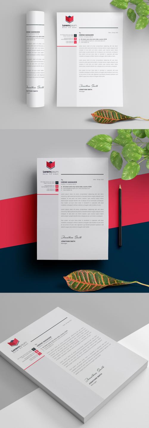 Minimalist Letterhead Layout with Red Accent - 298078955