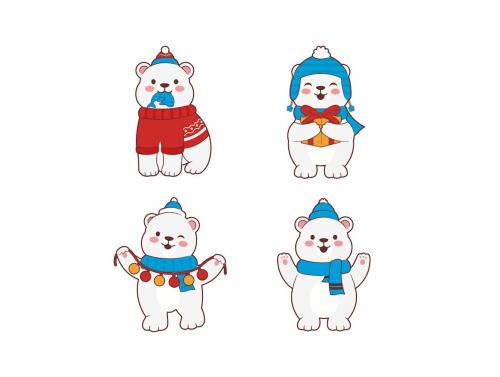 Cute Polar Bear Winter Christmas Illustration Set