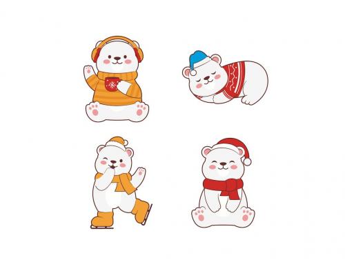 Cute Polar Bear Winter Christmas Illustration Set