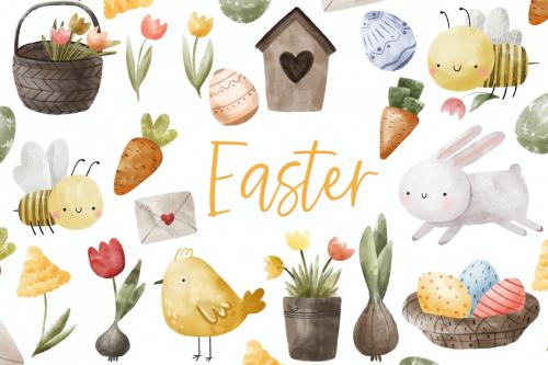 Easter clip art, watercolor set