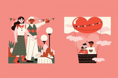 Pink Flat Design Valentine Illustration Set