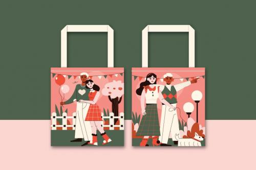 Pink Flat Design Valentine Illustration Set