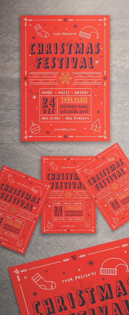 Christmas Festival Flyer Layout with Illustrative Elements - 298127452