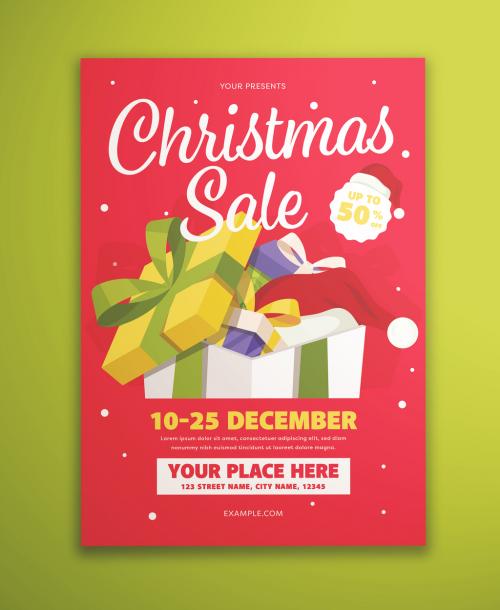 Christmas Sale Gift Flyer Layout with Illustrated Presents - 298127462