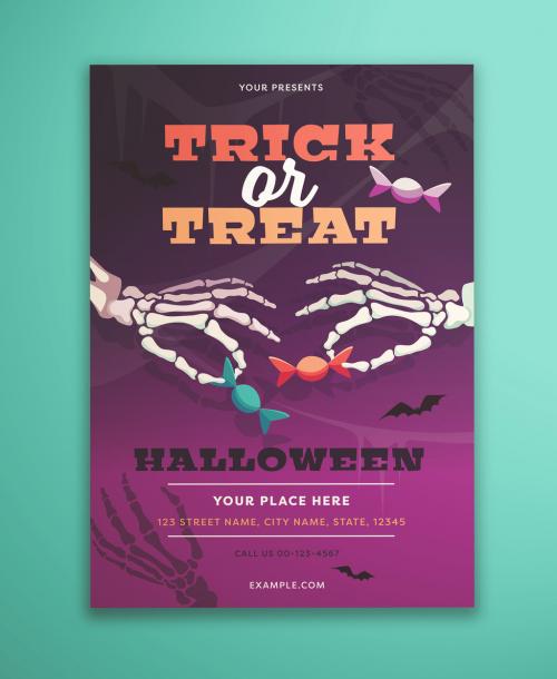 Trick Or Treat Flyer Layout with Illustrated Skeleton Hands - 298127491
