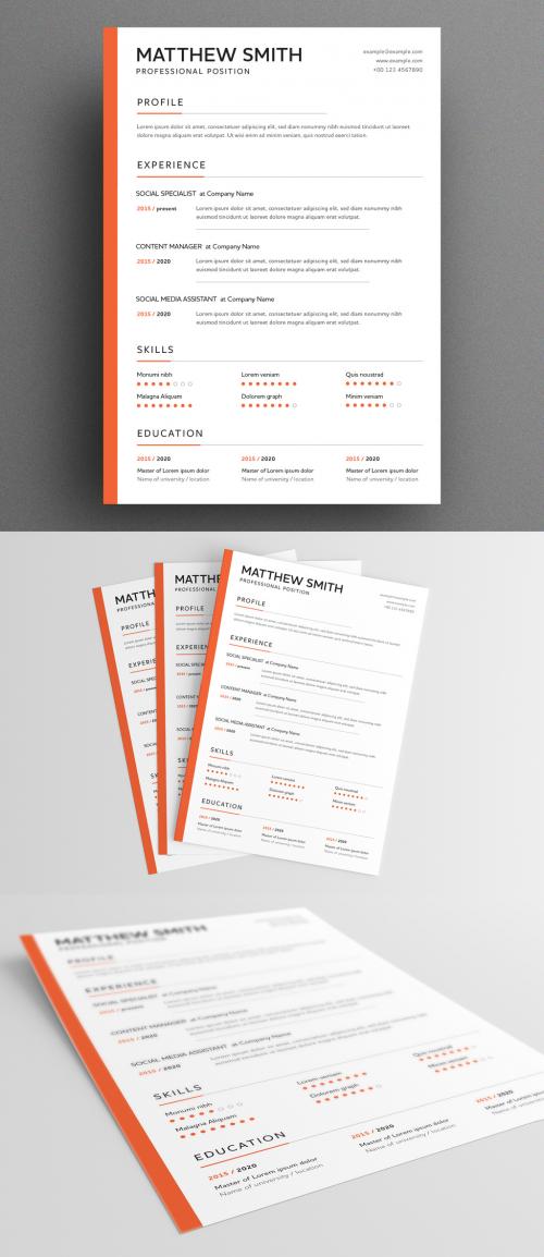 Minimal Resume Layout with Orange Sidebar - 298304339