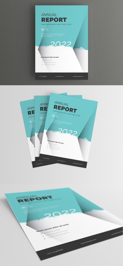 Report Cover Layout with Teal and White Background - 298304405