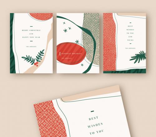 Holiday Card Layout Set with Illustrative Elements - 298364812