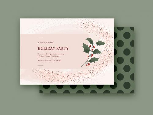 Holiday Party Invitation Layout with Holly Illustration - 298364820