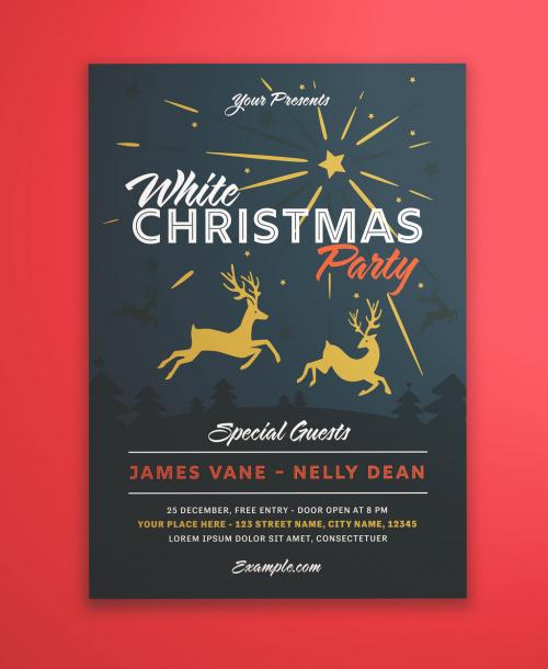 Dark Christmas Party Graphic Flyer Layout with Reindeer - 298951636