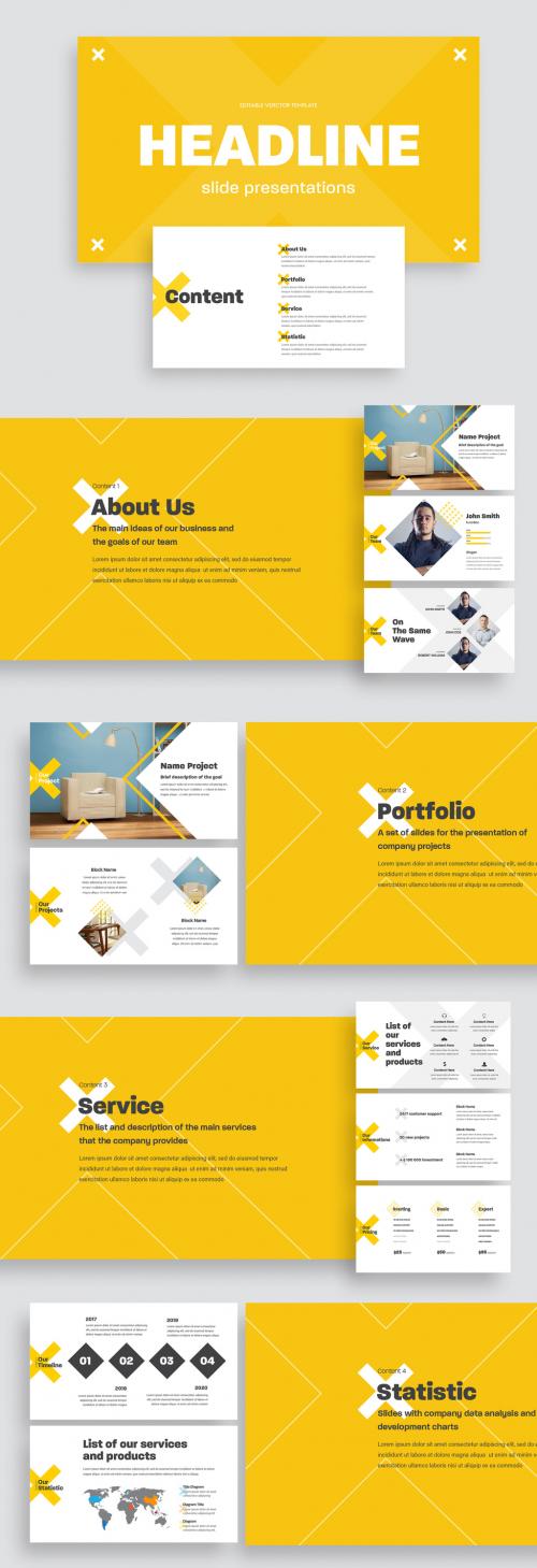 Business Presentation Layout with Yellow Crosses - 298965787