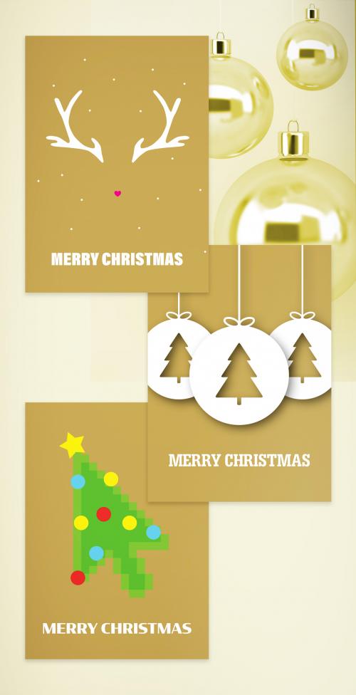 Golden Christmas Postcards Layout Set - 299133666