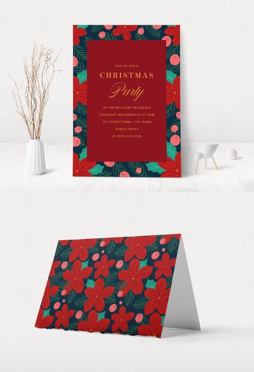 Christmas Party Invitation Layout with Flowers - 299364055