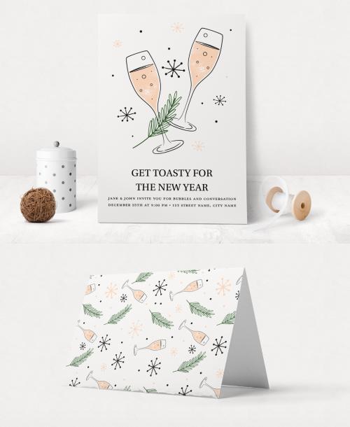 New Years Eve Party Invite Layout with Champagne - 299364120