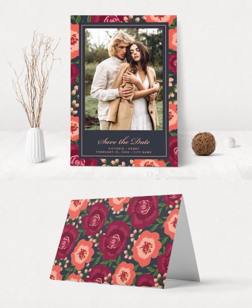 Floral Save the Date Card Layout with Photo - 299364152