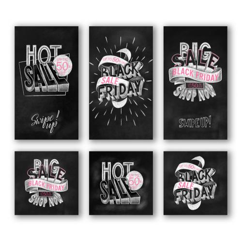 Set of 6 Social Media Instagram Post and Story Layouts with Hand Drawn Lettering Elements. Editable text. - 299384619