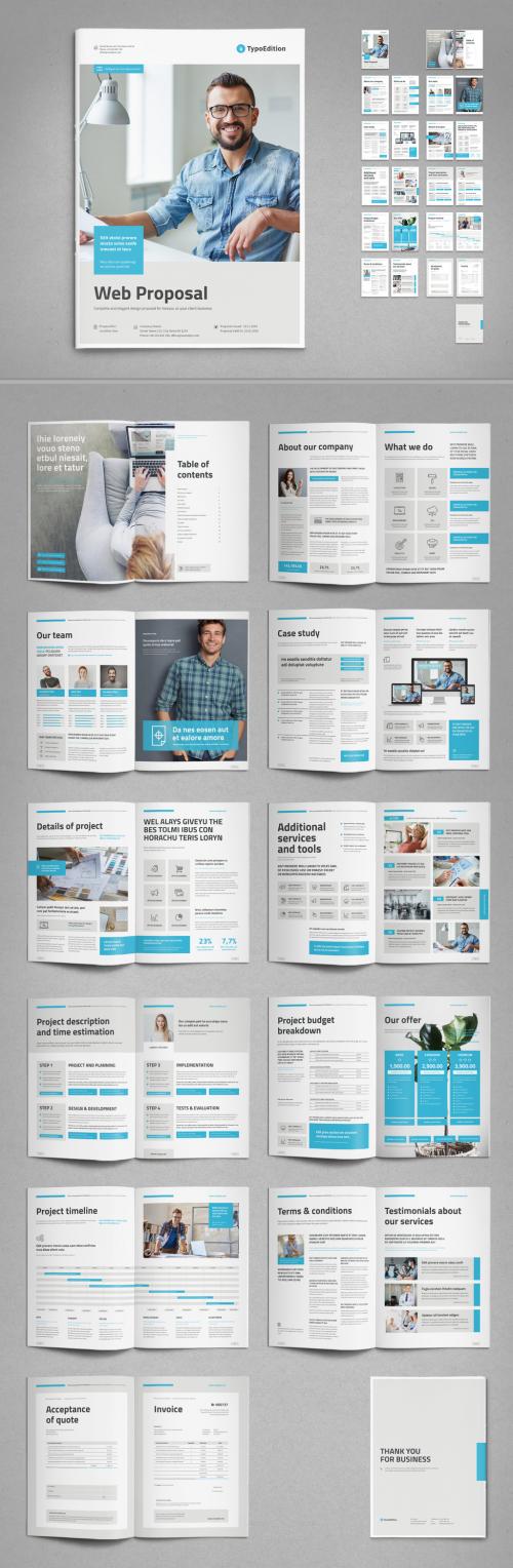 White and Light Gray Proposal Layout with Pale Cyan Elements - 299592160