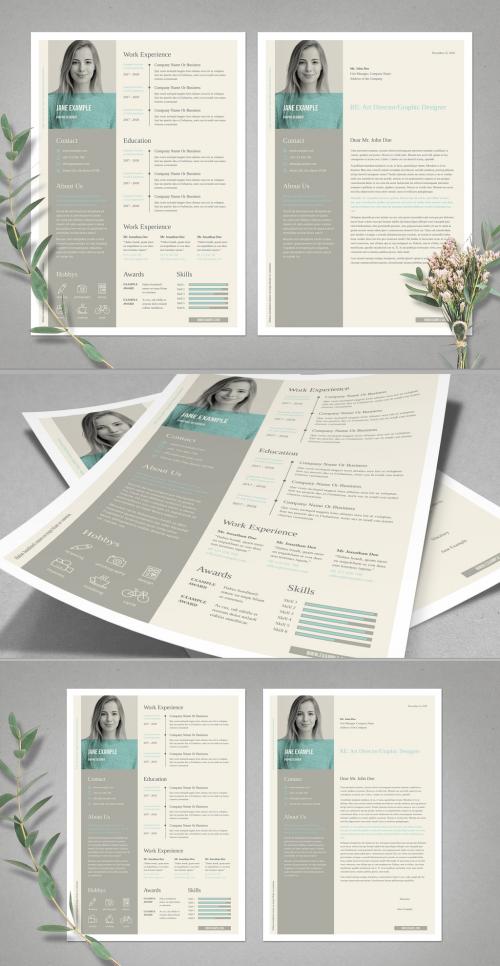 Light Beige Resume and CV Layout Set with Pale Cyan Accents - 299592603