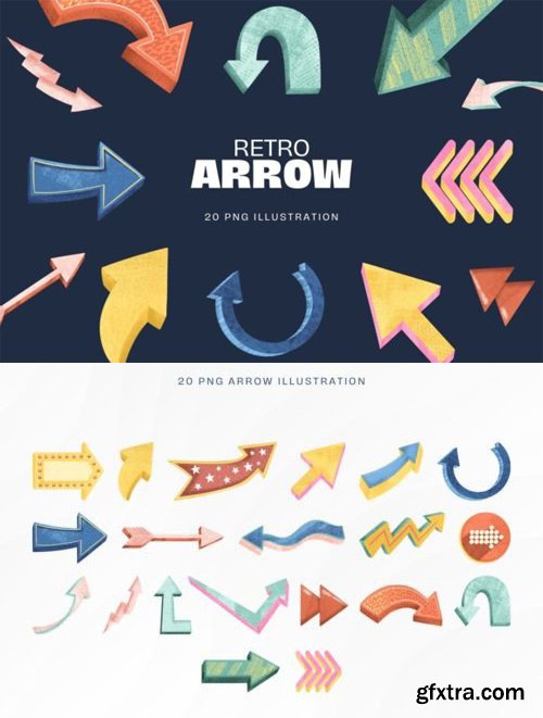 20 Retro Arrow Illustration PNG