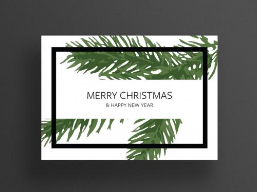 Merry Christmas Card Layout with Green Branch Illustration - 299593789