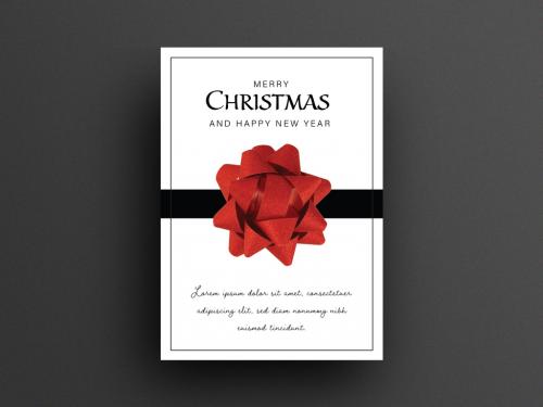 Christmas Card Layout with Big Red Star Bow Element - 299593972