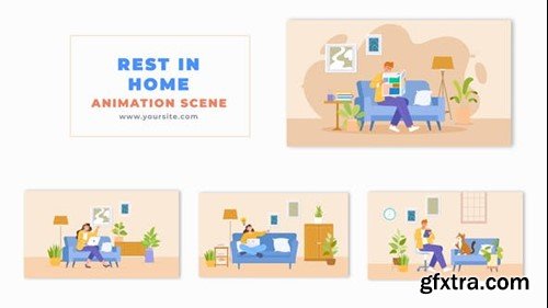 Videohive Flat Character Comfortable Relaxation Animation Scene 49457625