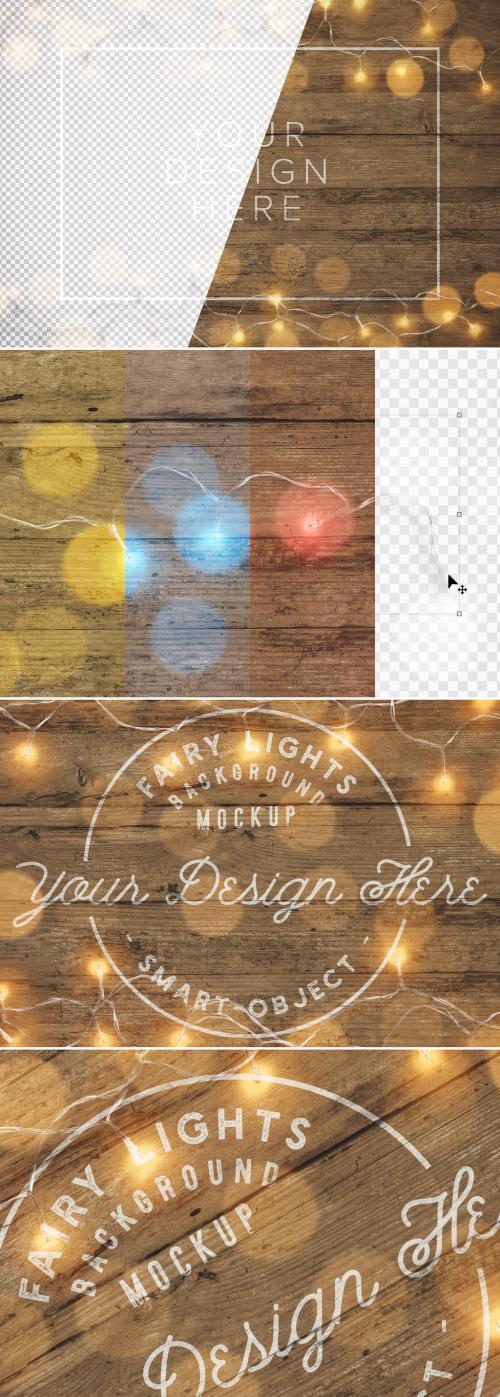 Fairy Lights with Wooden Background Scene Creator Mockup - 299796140