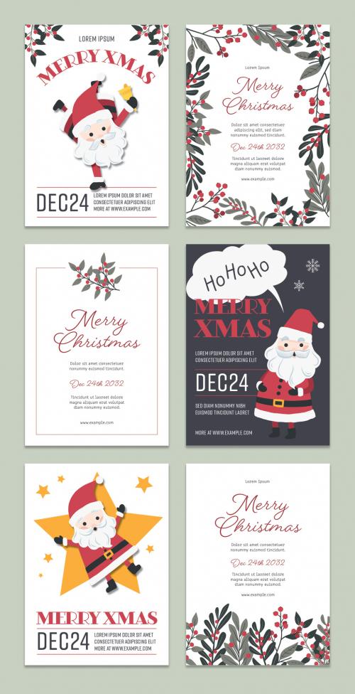 Christmas Poster Layout Set with Santa Illustrations - 299810523