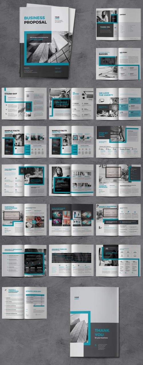 Proposal Brochure Layout with Blue Accents - 299813229