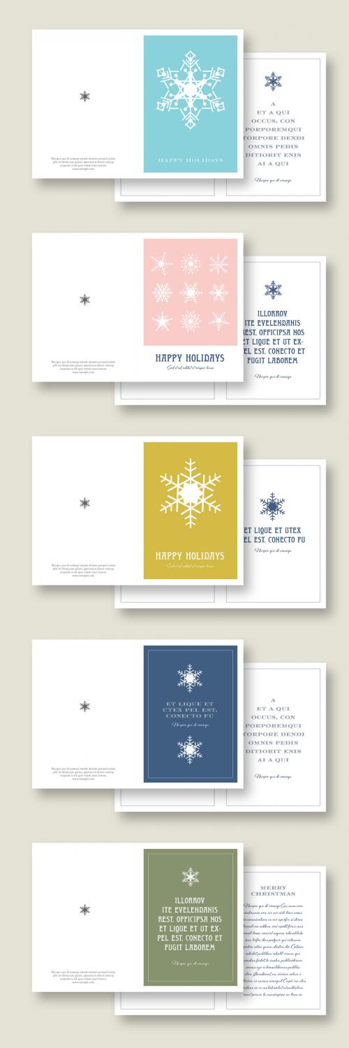 Holiday Card Layout Set with Snowflake Illustrations - 299819944