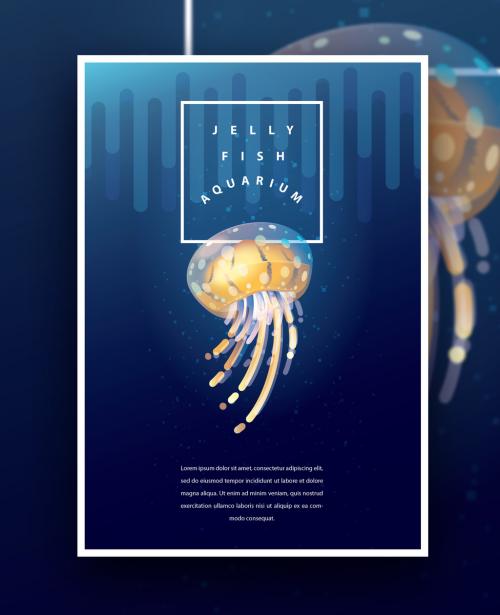 Aquarium Poster Layout with Yellow Jellyfish - 300407626