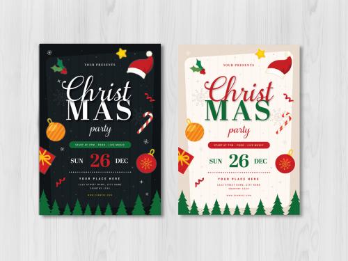 Christmas Party Flyer Layout with Graphic Elements - 300716618