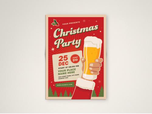 Christmas Party Flyer Layout with Beer Illustration - 300716651