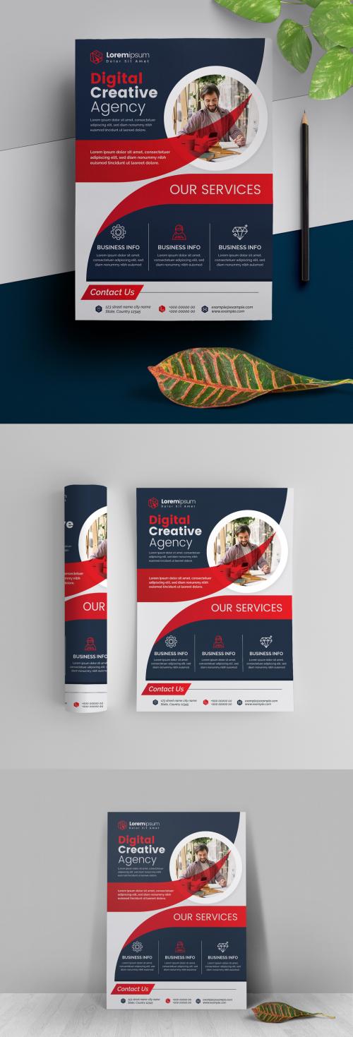 Business Flyer Layout with Red and Blue Wave Design - 300719541