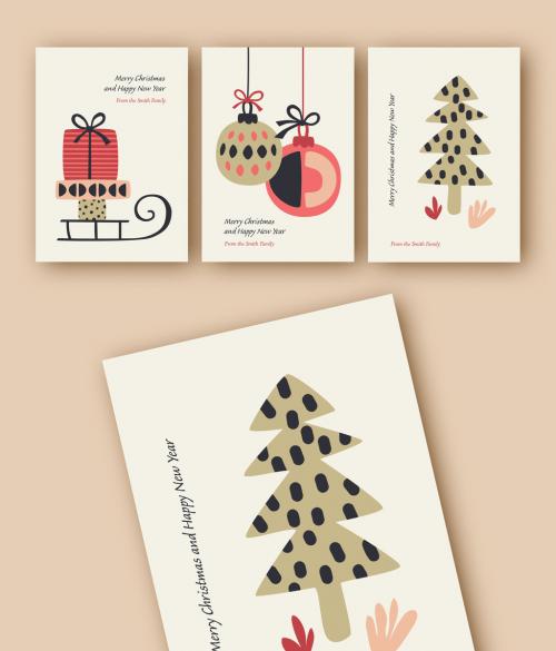 Holiday Card Layout Set with Illustrations - 300736462