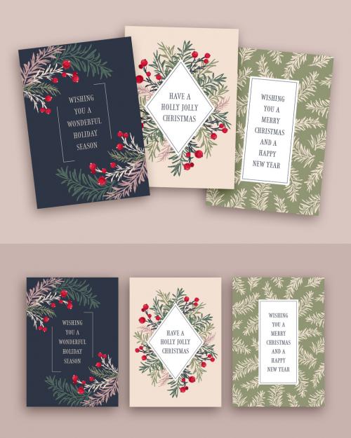 Floral Holiday Card Layout Set - 300736501