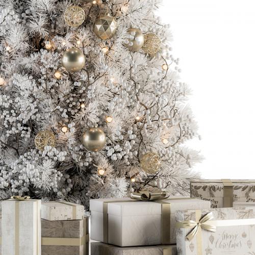 Christmas Decoration 14 - Christmas White and Gold Tree with Gift