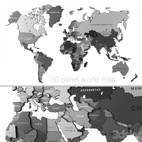 Wooden panel - world map GRAY