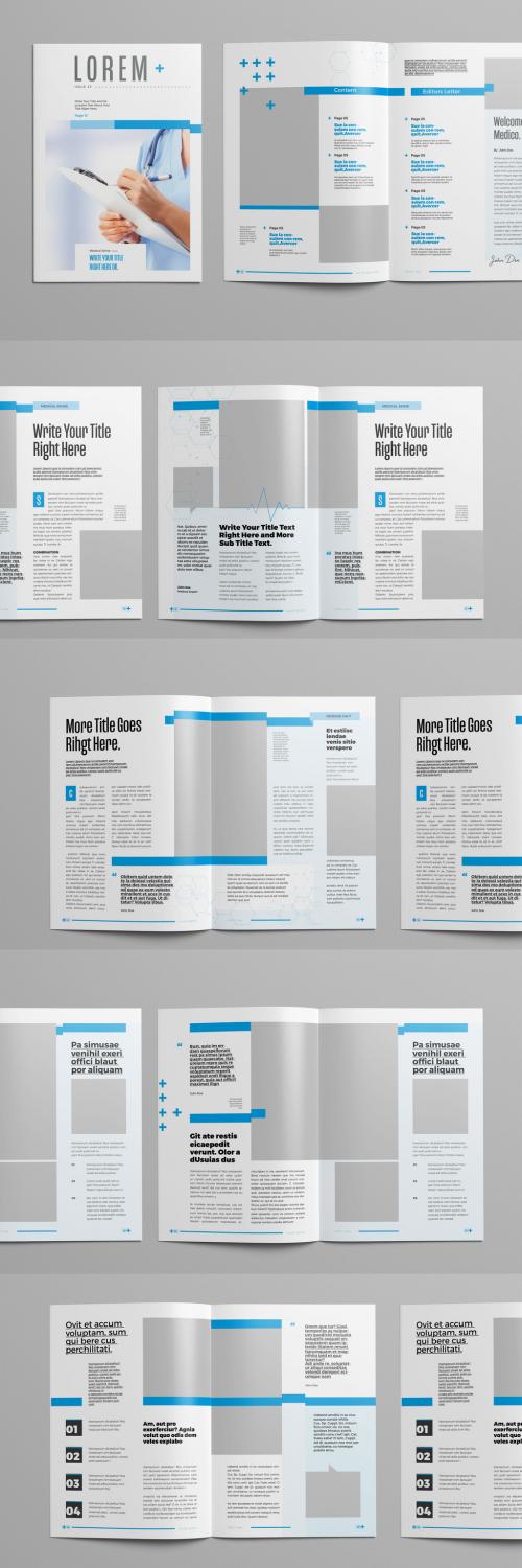 Magazine Layout with Blue Accents and Line Elements - 300971614