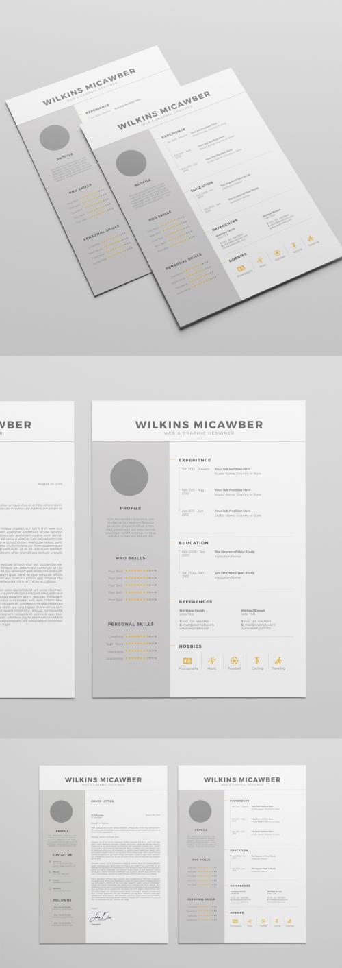 Resume Layout with Gray Sidebar Element and Orange Accents - 300971656