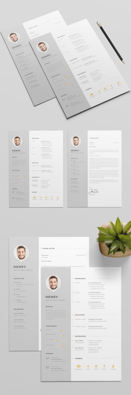 Resume Layout with Gray Sidebar Element and Orange Accents - 300971677