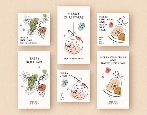 Holiday Social Media Greetings Set with Minimalist Line Art Illustrations - 301427352